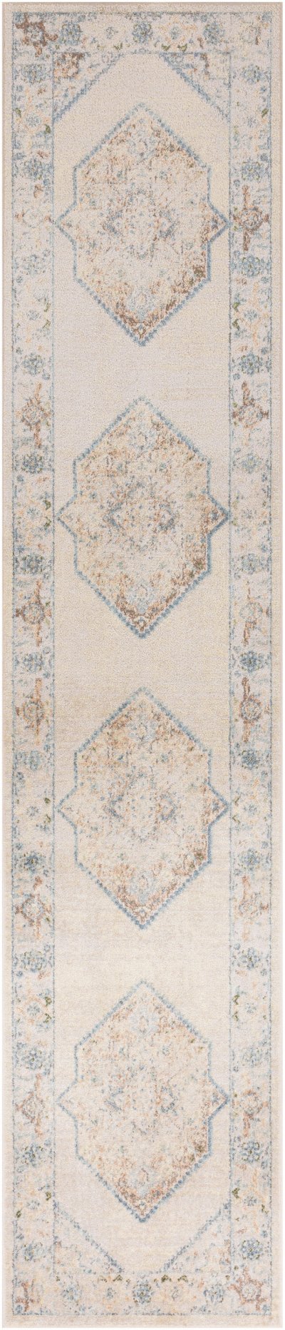 Nourison Home Nourison Astra Machine Washable ASW13 6'7" x 9' Ivory Blue Vintage Indoor Rug - 2'2" x 10'