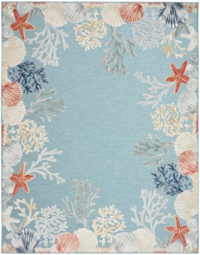 Nourison Home Nourison Suncoast SNC04 4' x 6' Teal Multicolor Coastal, Nautical & Beach Rug - 7'10" x 9'10"