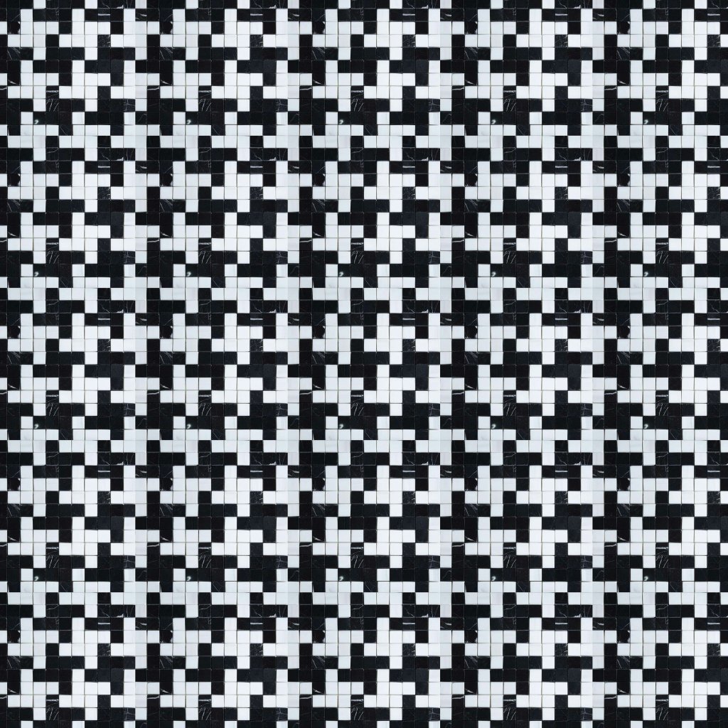 Marble Systems Black, Snow White Multi Finish Marble Mosaic 12x12 - Black, Snow White