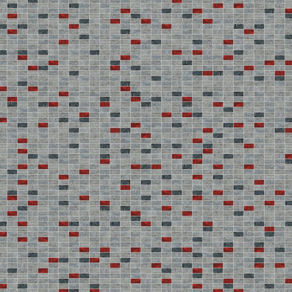 Qualis Ceramica Riviera Tileworks Chelsea Grey Natural QUartzite Red Glass Mosaic 1"x2"