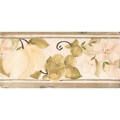 Marble Systems Pear, Grapes, Blossom Matte Ceramic Border Tiles 3x6 - Pear, Grapes, Blossom - 3" x 6" x 3/8"