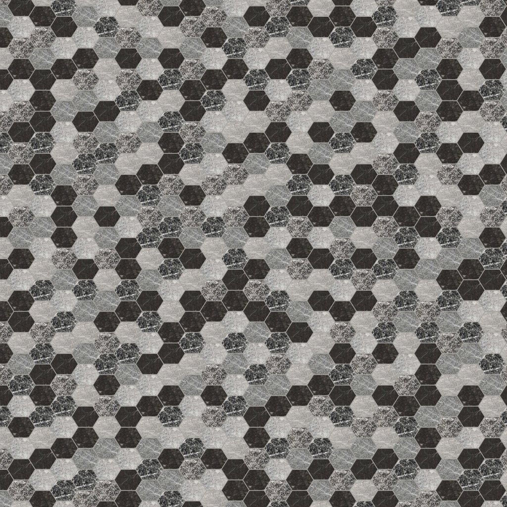 Marble Systems Iris Black Textured Hexagon Marble Mosaic 10 3/8x12 - Iris Black
