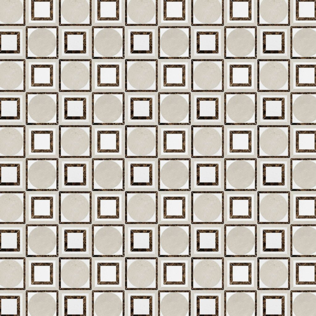 Marble Systems Crema Bella, Emperador Dark, Aspen White Polished Cicero Marble Mosaic 12x12 - Crema Bella, Emperador Dark, Aspen White