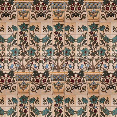 Marble Systems 124 Flower Pot Panel Glazed Ceramic Tile 6x6 - 124 Flower Pot Panel - 6" x 6" x 3/8"