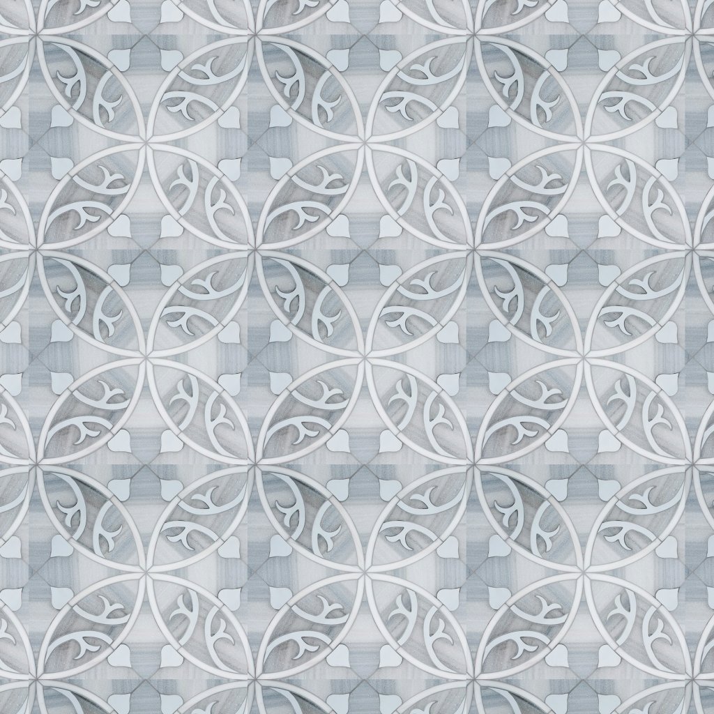 Marble Systems Skyline, Snow White, R007 Multi Finish Elain Waterjet Marble Mosaic 17 9/16x17 9/16 - Skyline, Snow White, R007