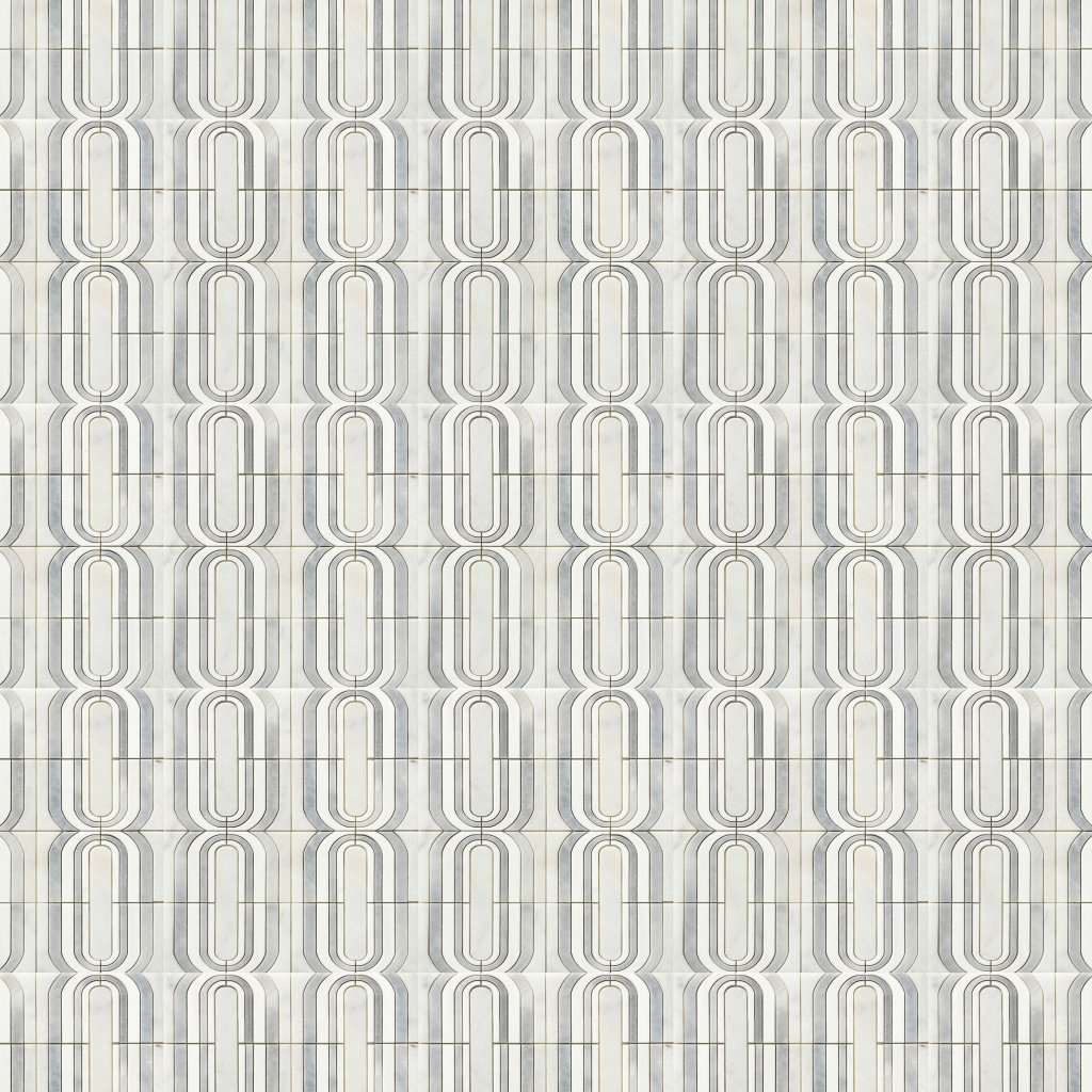 Marble Systems White, Gray, Snow White, Avalon, Allure Light Multi Finish Clovis Marble Mosaic 13 3/8x14 15/16 - Allure Light