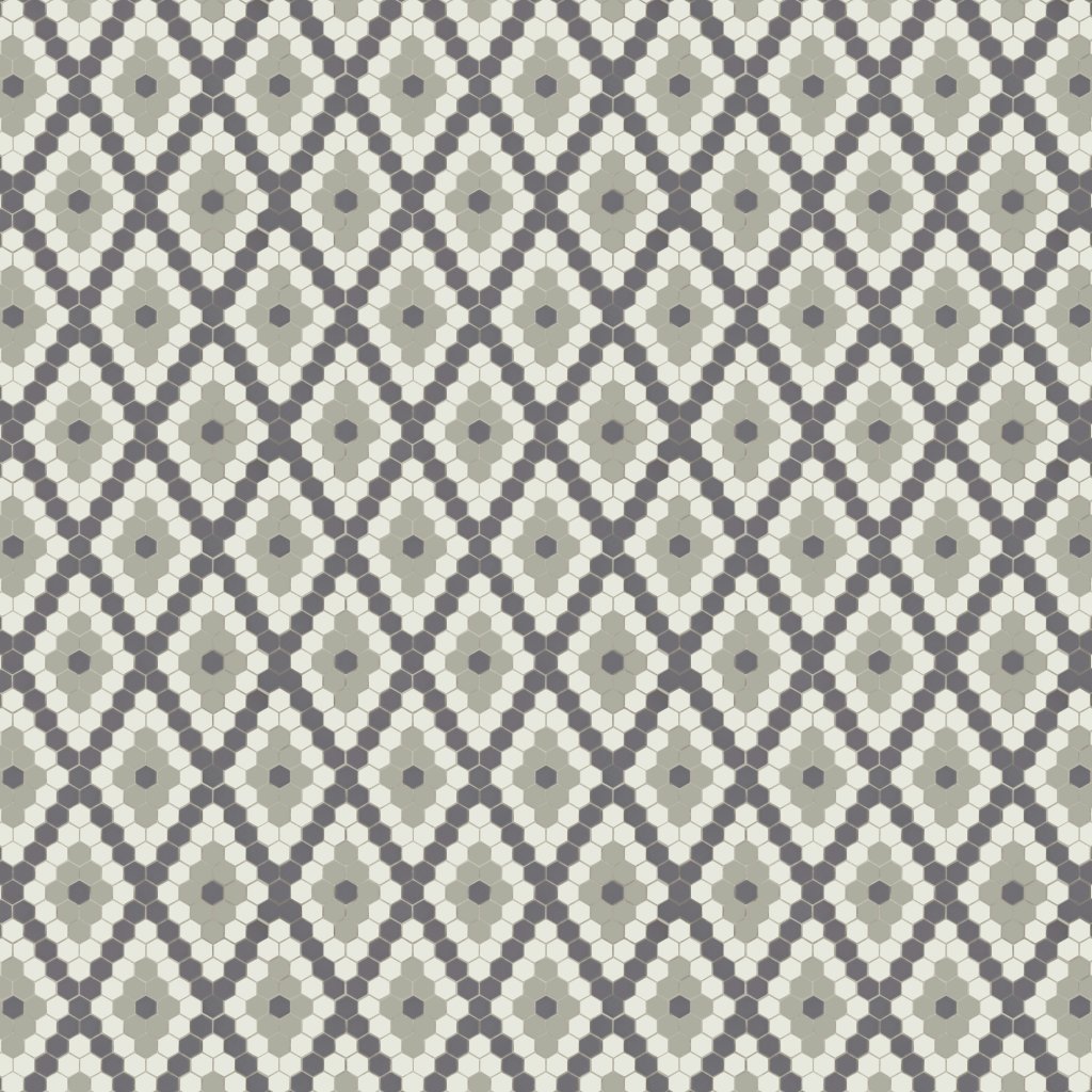 American Olean Unglazed Mosaics - Ice White / Black / Lt Smoke, Hexagon, 1X1, Matte (AO21) - Ice White / Black / Lt Smoke