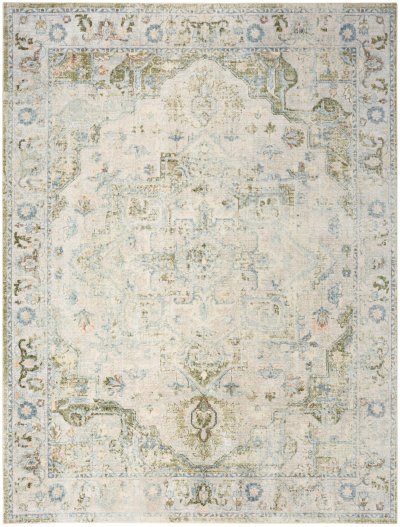 Nourison Home Nourison Astra Machine Washable ASW12 7'10" x Round Blue Green Vintage Indoor Rug - 6'7" x 9'