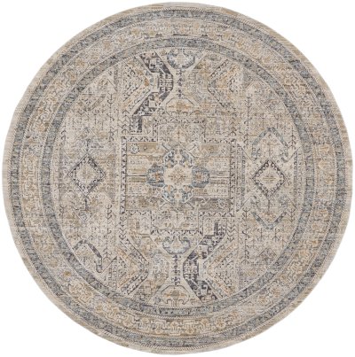 Nourison Home Nourison Nyle NYE01 2'3" x 10' Ivory Grey Blue Vintage Indoor Rug - 7’10” Round