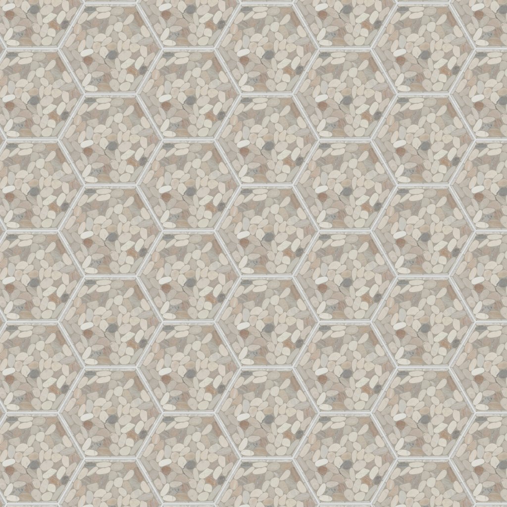 Daltile Pebble Oasis Seashell, Framed Hex Pebble, Tumbled - Seashell