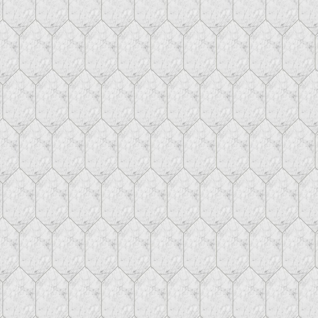 Marble Systems White Carrara C Polished Large Picket Waterjet Marble Tile 6x12 - White Carrara C