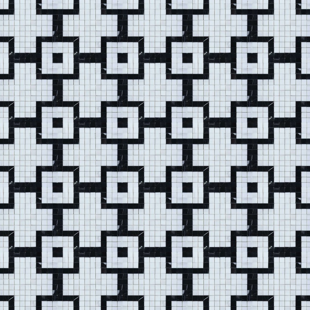 Marble Systems Black, Snow White Multi Finish Big Cross Marble Mosaic 12x12 - Black, Snow White