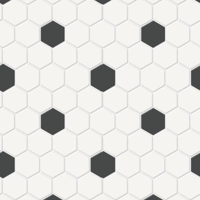 Qualis Ceramica Traditions White W/Retro Black 1" Hexagon Matt Mosaic - 11.54" x 11.65"