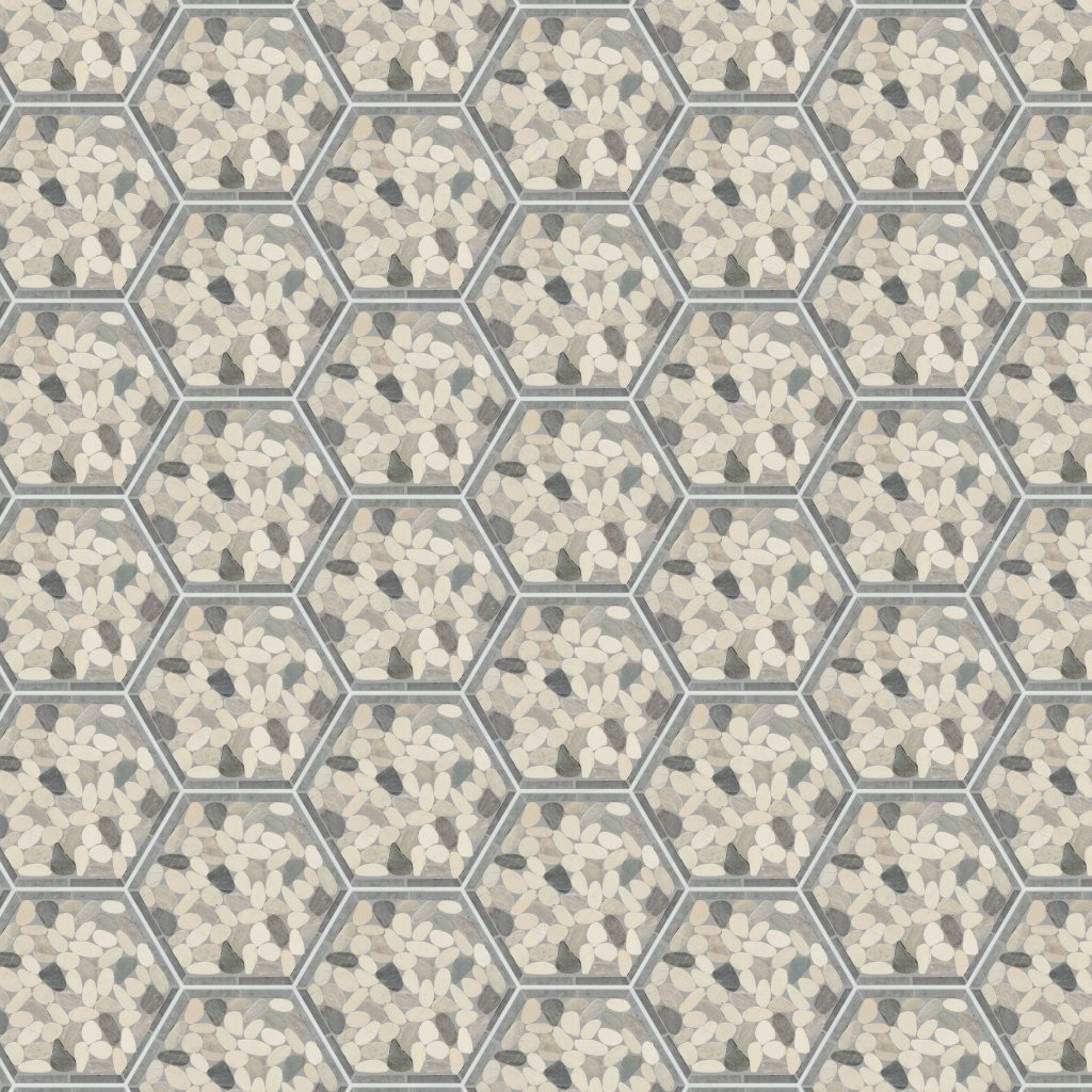Daltile Pebble Oasis Harbor, Framed Hex Pebble, Tumbled - Harbor
