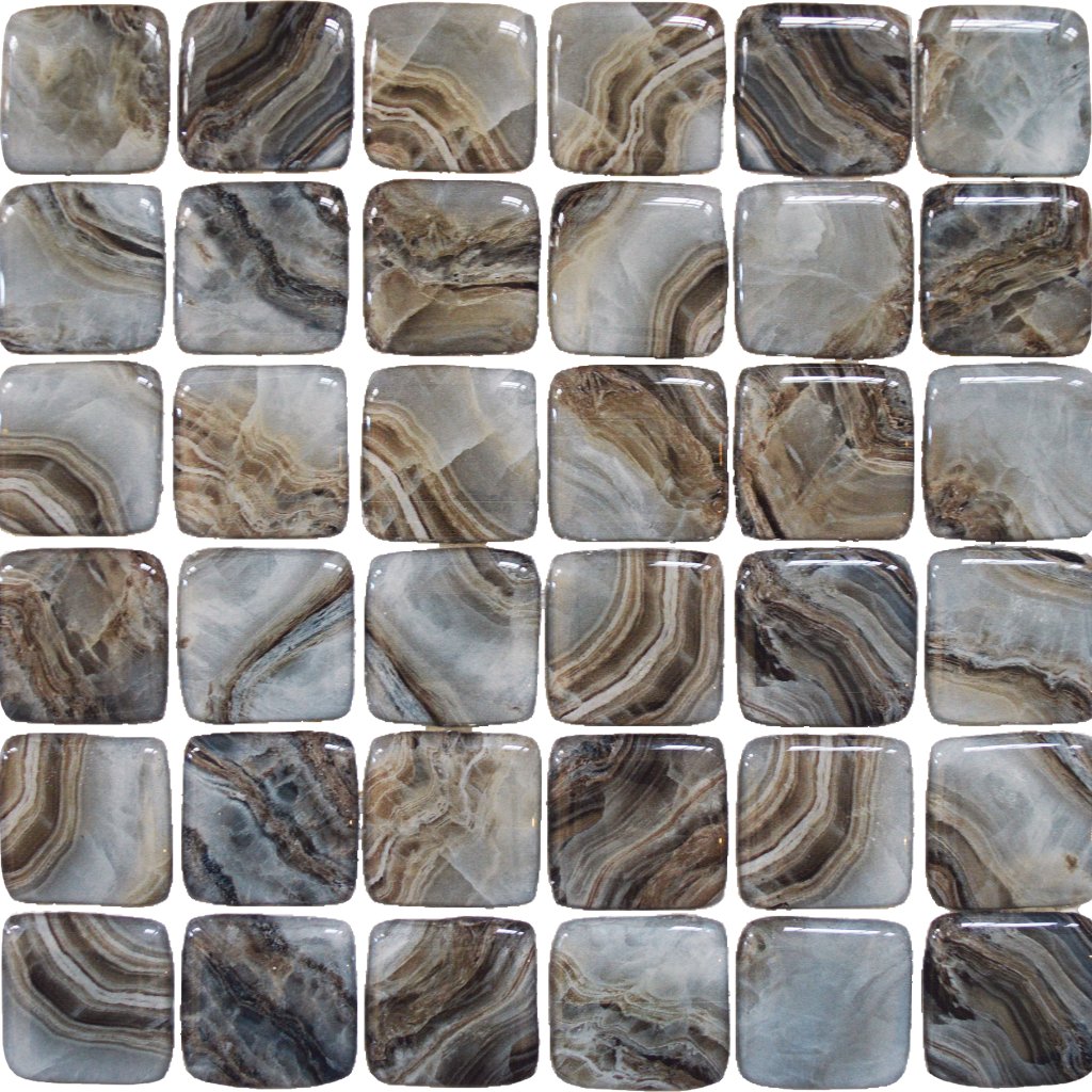 Qualis Ceramica Chelsea Collection Glass Square Grey Beige Mix Marble Pattern Mix Mosaic