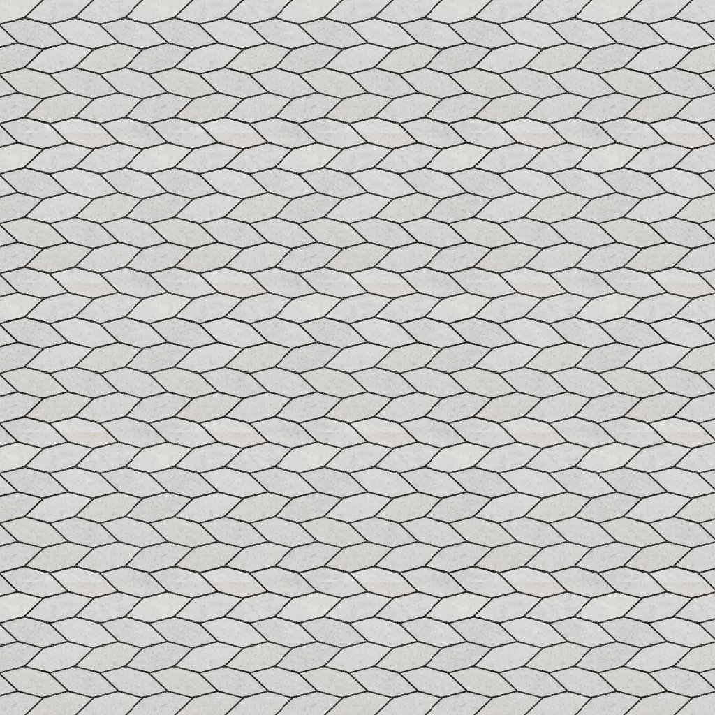 Qualis Ceramica Chelsea Collection Elongated Hexagon White Grey "Leaves" Mosaic