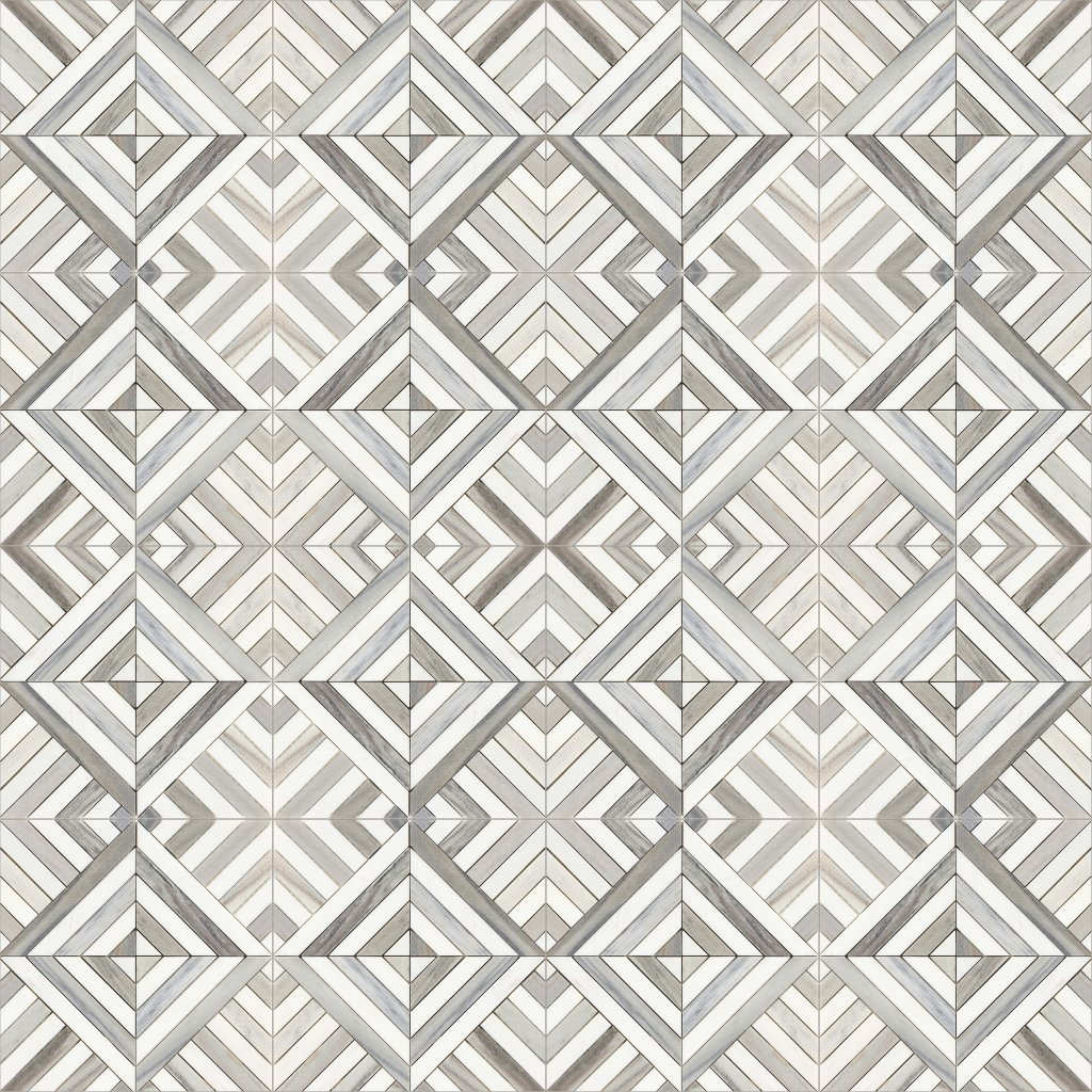 Marble Systems Skyline, Snow White Honed Ponte Marble Mosaic 14 5/16x14 5/16 - Skyline, Snow White