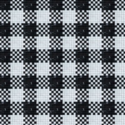 Marble Systems Black, Snow White Multi Finish Checker And Solid Marble Mosaic 12x12 - Black, Snow White - 12" x 12" x 3/8"