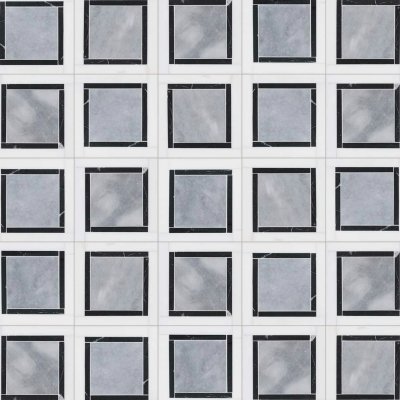 Marble Systems Snow White, Black, Allure Polished Cambridge Marble Mosaic 12x12 - Snow White, Black, Allure - 12" x 12" x 3/8"