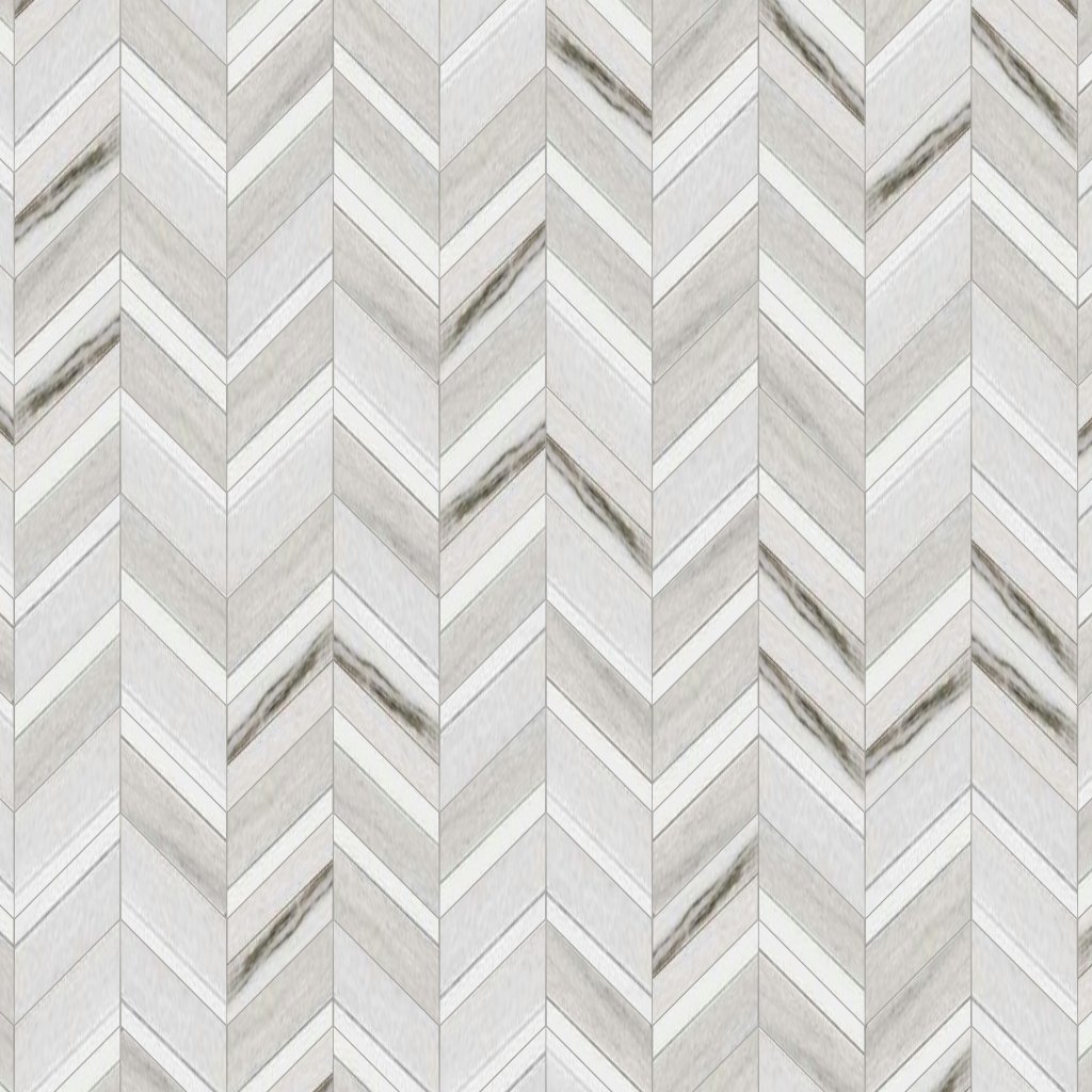 Marble Systems Skyline, Snow White Multi Finish Chevron Fusion Waterjet Marble Mosaic 16x11 7/8 - Skyline, Snow White