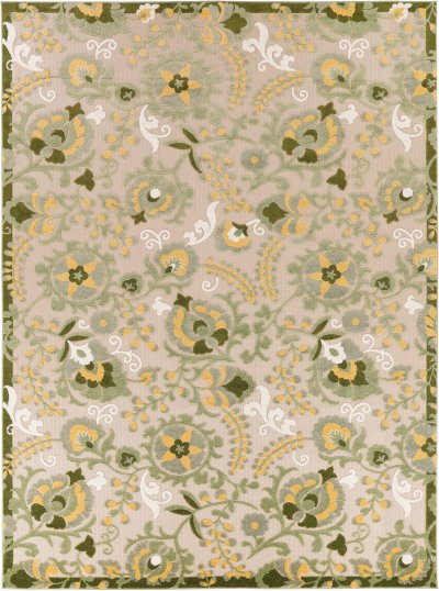 Nourison Home Nourison Aloha ALH17 7'10" x Round Ivory Green Outdoor Rug - 12' x 15'