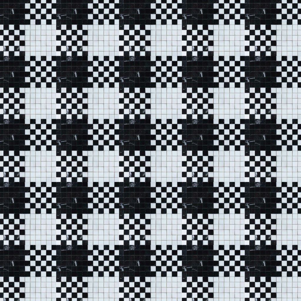 Marble Systems Black, Snow White Multi Finish Checker And Solid Marble Mosaic 12x12 - Black, Snow White