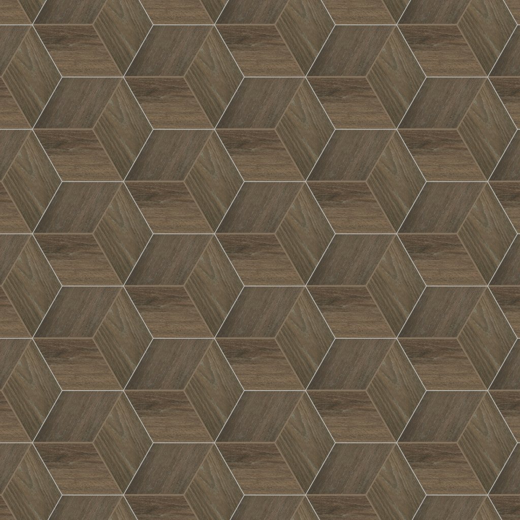 Daltile Emerson Wood Hickory Pecan, 3D Cube, 12X12, Matte - Hickory Pecan