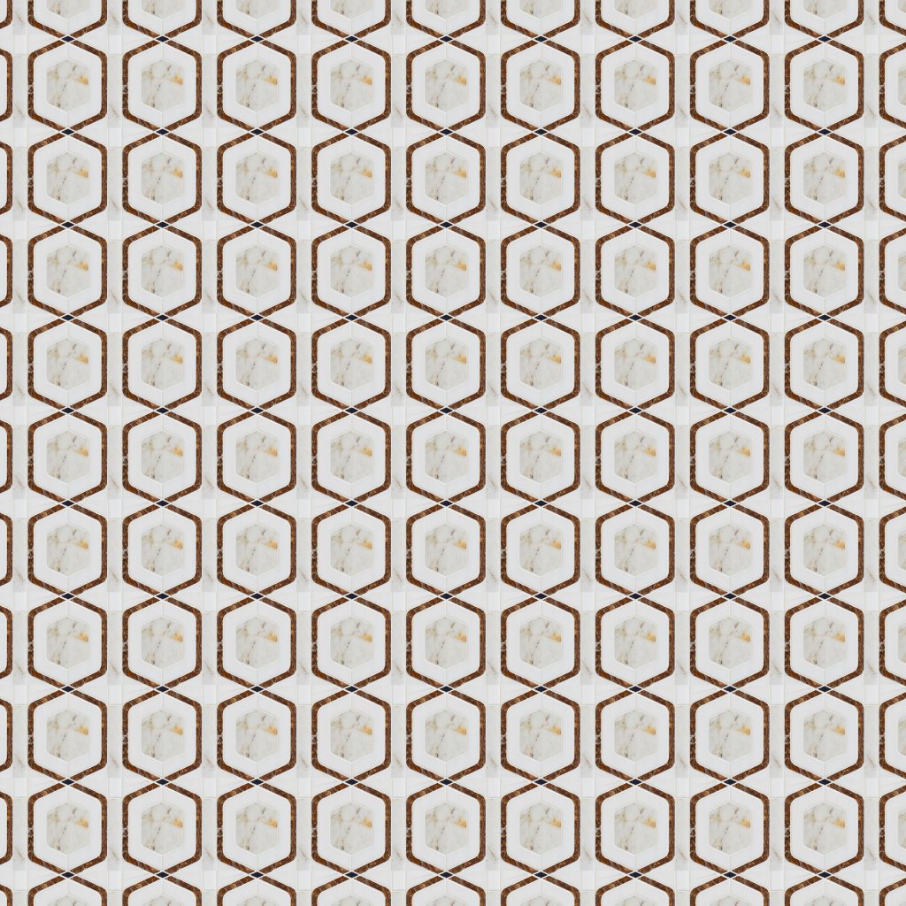 Marble Systems Snow White, Afyon Gold, Golden Onyx Multi Finish Glenn Marble Mosaic 11 13/16x11 13/16 - Afyon Gold