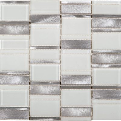 Qualis Ceramica Riviera Tileworks Chelsea White Glass & Aluminum Mix Mosaic - 11.8" x 11.8"