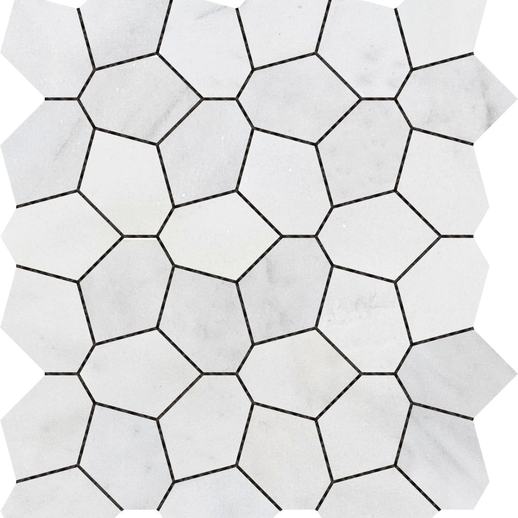 Qualis Ceramica Chelsea Collection Irregular Hexagon White Grey Marble