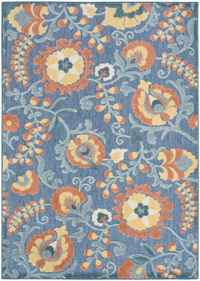 Nourison Home Nourison Aloha ALH17 2'8" x 4' Blue Rose Farmhouse Rug - 5'3" x 7'5"