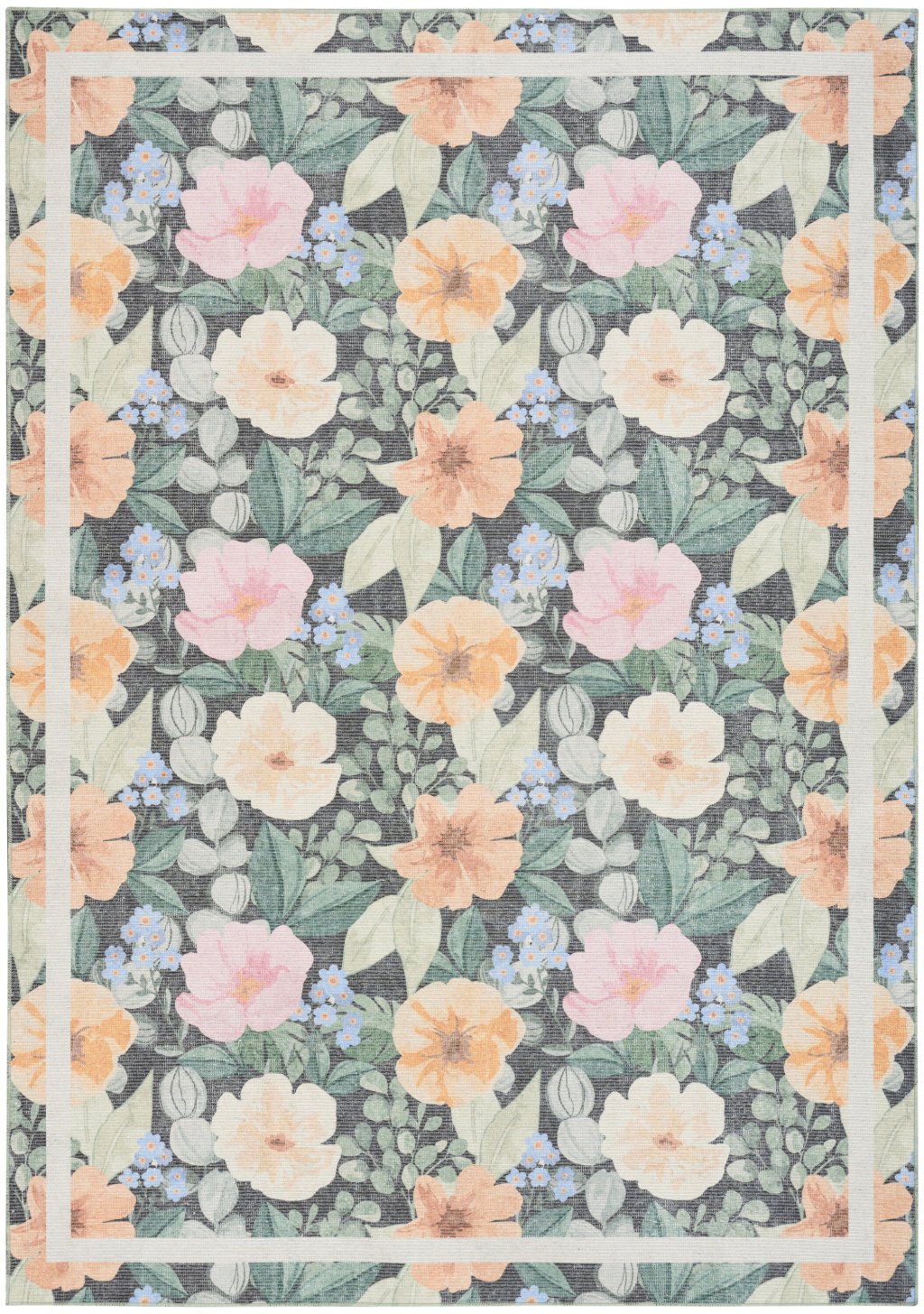 Nourison Home Nourison Botanical Washables BOT01 5' x 7' Charcoal Multicolor Farmhouse Indoor Rug