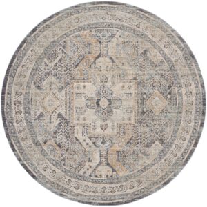 Nourison Nyle NYE01 7’10” x Round Ivory Charcoal Vintage Indoor Rug -
