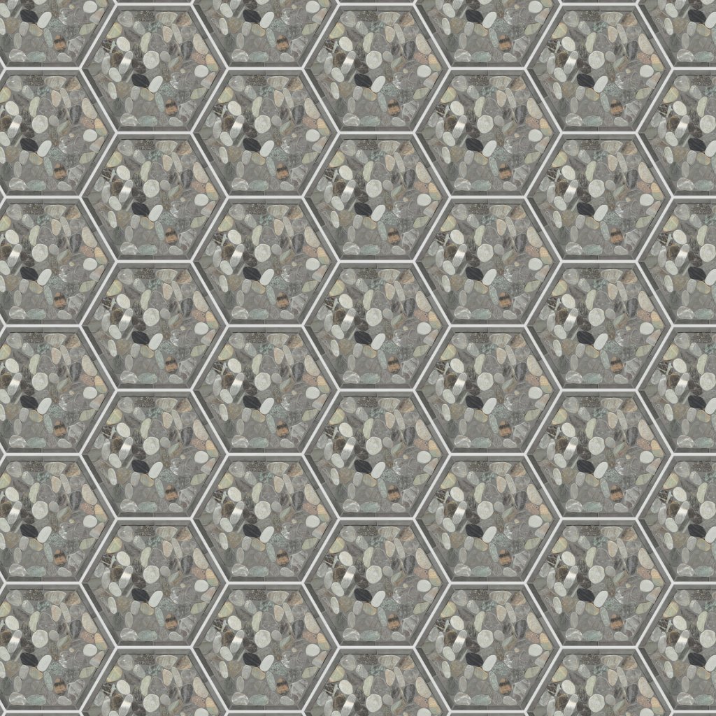 Daltile Pebble Oasis Coastal, Framed Hex Pebble, Tumbled - Coastal