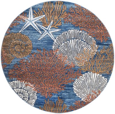 Nourison Home Nourison Seaside SDS04 9' x 12' Blue Multicolor Coastal, Nautical & Beach Indoor Rug - 5'3" Round