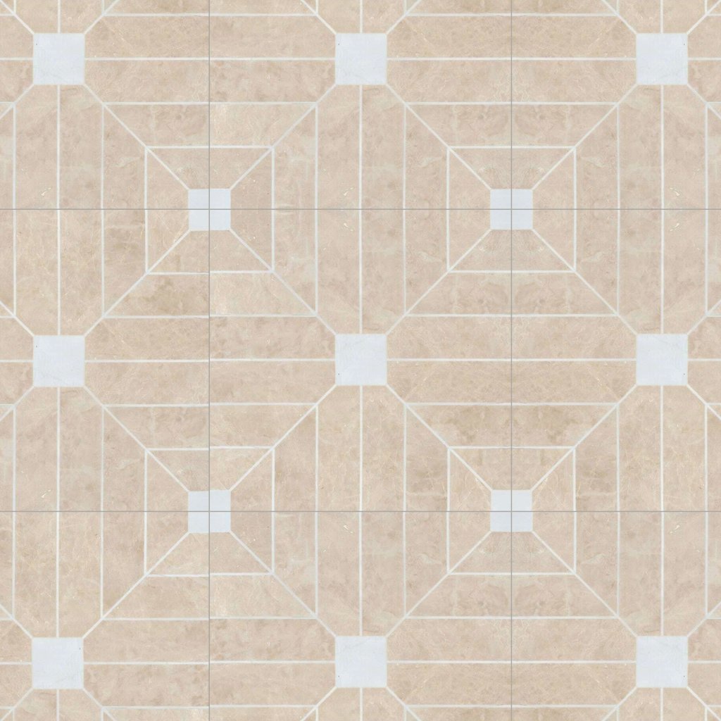 Marble Systems Vintage Point Polished Porcelain Backed Patterned Marble Tile 24x24 - Vintage Point