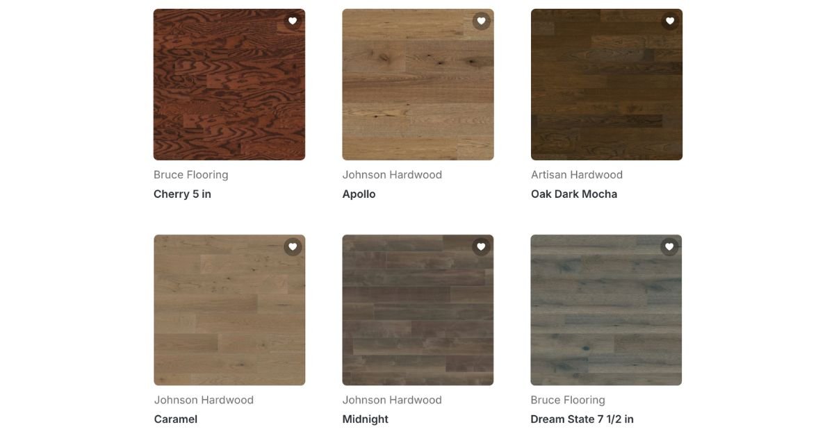 Various wood flooring samples displayed, showcasing different colors and textures for selection.